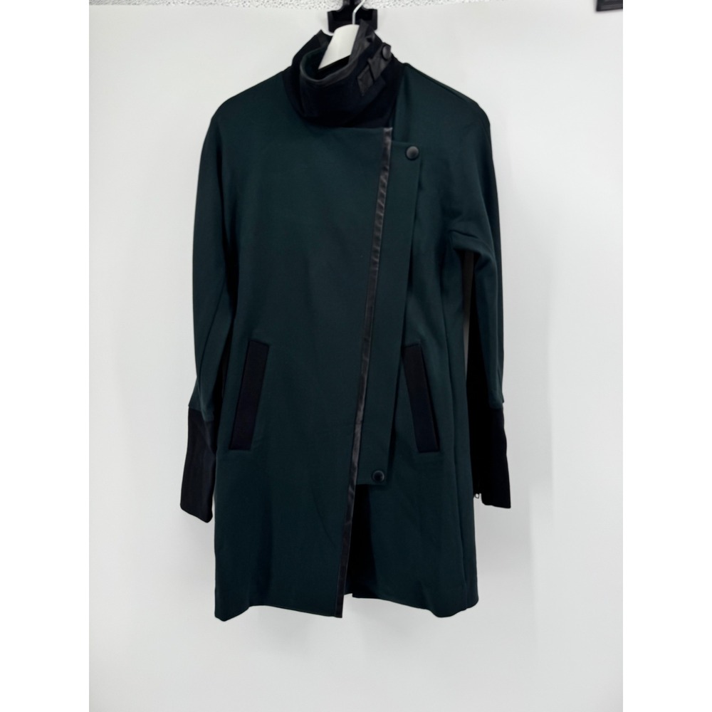 Cabi Sovereign Coat Hunter Green Asymmetrical Zip Funnel Neck Jacket XS